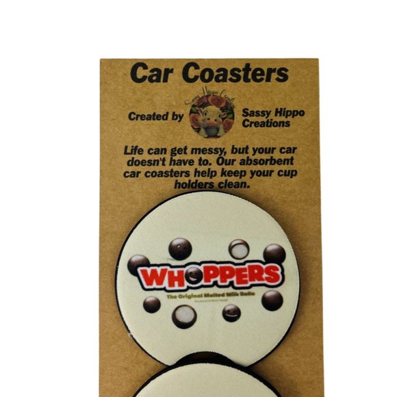 Car Coasters Whoppers Chocolate Candy Bar Snack Junk Food Set of 2 Neoprene - Picture 7 of 9